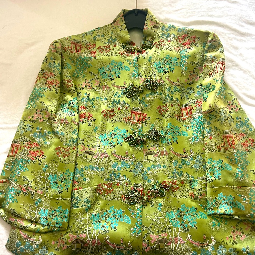 Vintage HANDMADE Traditional Women’s Embroidered Silk Short Jacket w/ pants